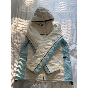 Abercrombie & Fitch Vintage Hooded Windbreaker Jacket Cream Blue Fleece Lined S